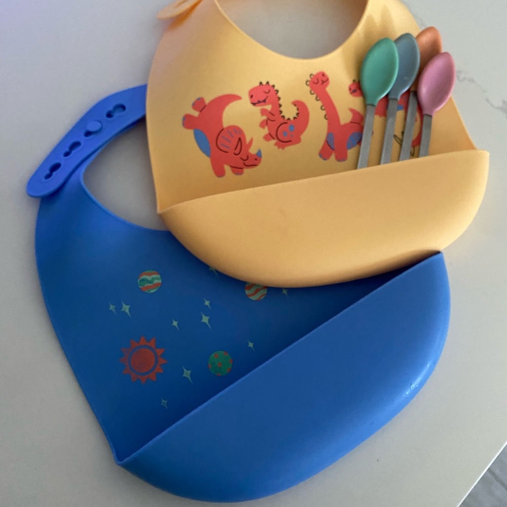 Dinosaur and Space Silicone Bib Set for Kids